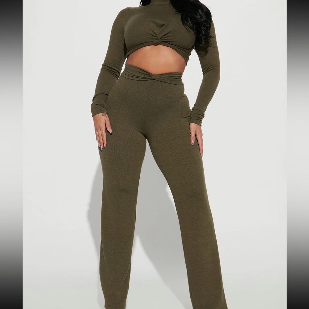Fashion nova olive green sweater and pants set
